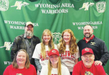 
			
				                                Wyoming Area senior Kendall Day celebrated her commitment to play NCAA Division II lacrosse at Caldwell University with a recent signing ceremony at the school. From left, first row: Danielle Day, Kendall Day and Dave Day. Second row: Wyoming Area assistant coach Lindo Sabatini, Carissa Taroli, Madison Day and Wyoming Area athletic director Joe Pizano.
                                 Submitted Photo

			
		