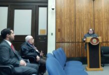 
			
				                                Luzerne County Manager Romilda Crocamo looked back on work completed in 2024 during Monday’s annual public forum required by the county’s home rule charter as council Chairman John Lombardo, far left, and county Controller Walter Griffith listen. Council members Jimmy Sabatino and Brittany Stephenson also attended, and council Vice Chairman Brian Thornton participated remotely.
                                 Jennifer Learn-Andes | Times Leader

			
		