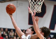 
			
				                                Pittston Area’s Silvio Giardina (2) scores against Wyoming Area’s Brayden Shotwell (11) at the Patriots’ gym. 
                                 Tony Callaio | For Sunday Dispatch

			
		