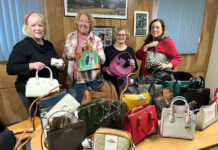 
			
				                                Displaying a selection of the prize purses, left to right, are Mary Narvid, Erin Ostroski, Piera Marotto and Judy Greenwald.
 
			
		